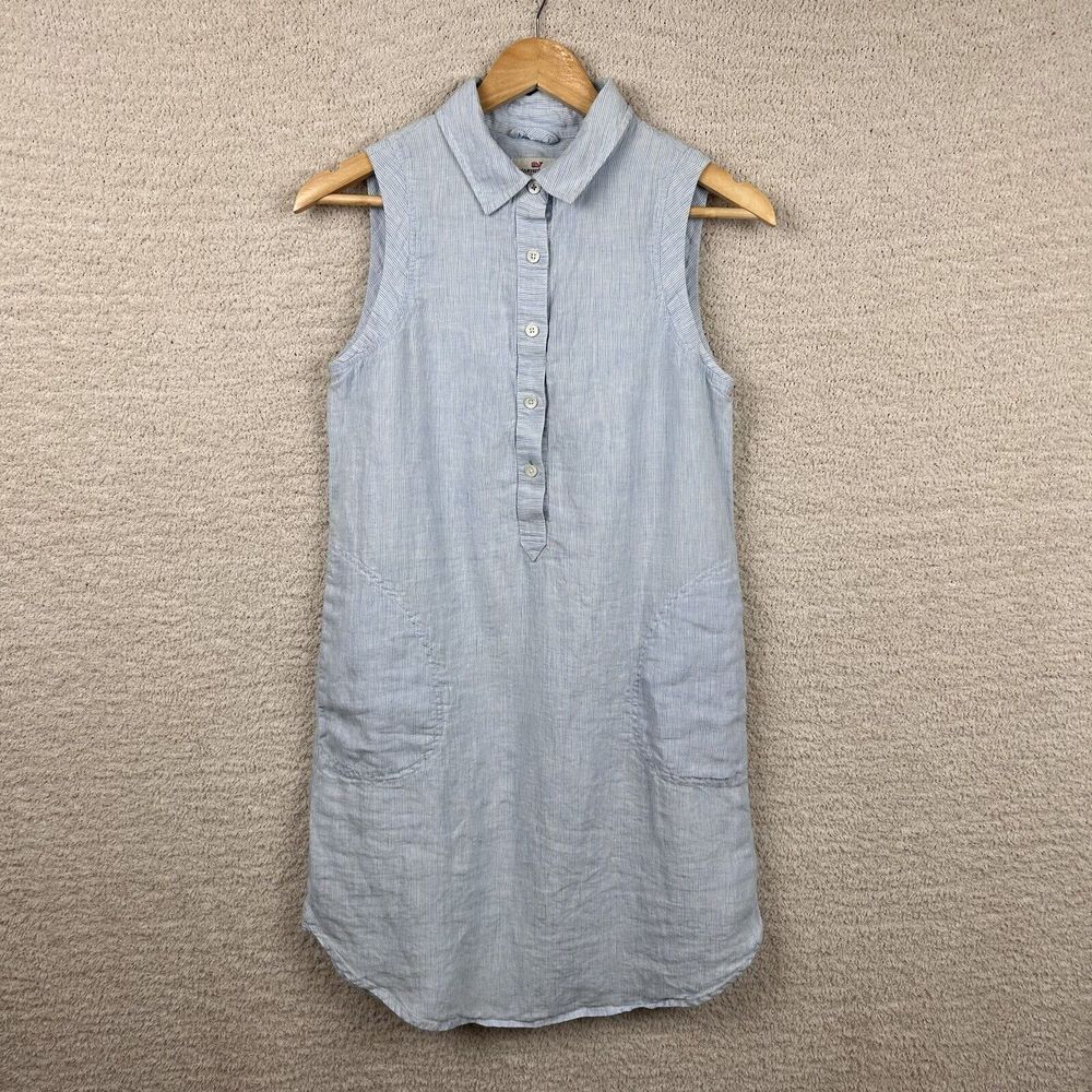 Vineyard Vines Shirt Dress Womens 2 Blue White Pinstripe‎ Lined Linen Pullover